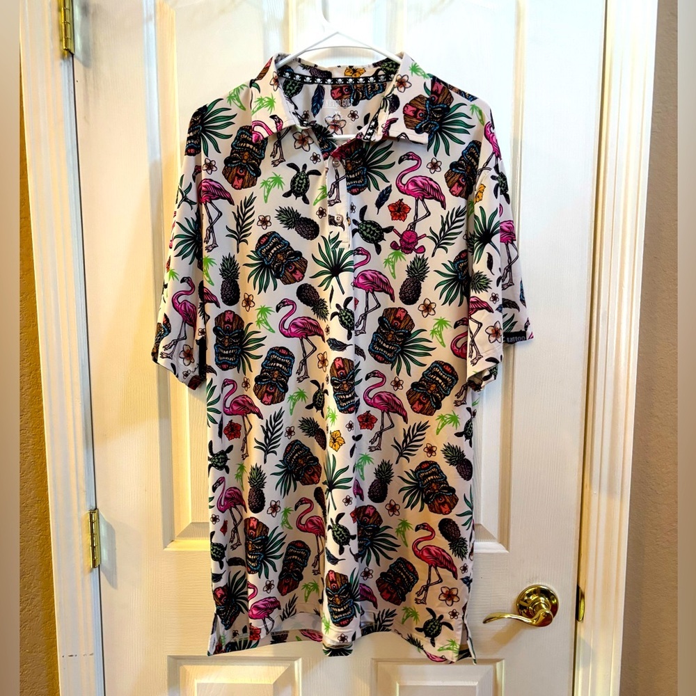 Tattoo Golf Aloha Cool Stretch Hawaiian Golf Shirt, Men’s Size XL
